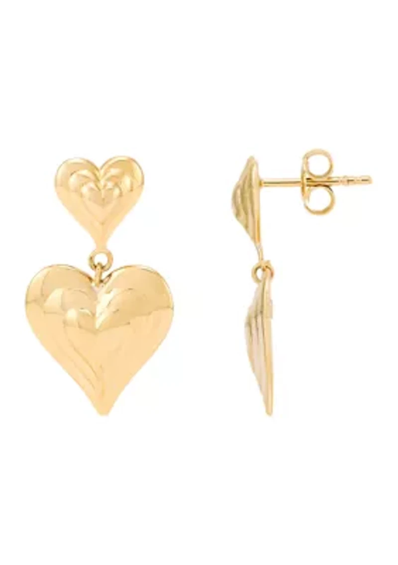 Double Heart Dangle Earrings in 10K Yellow Gold