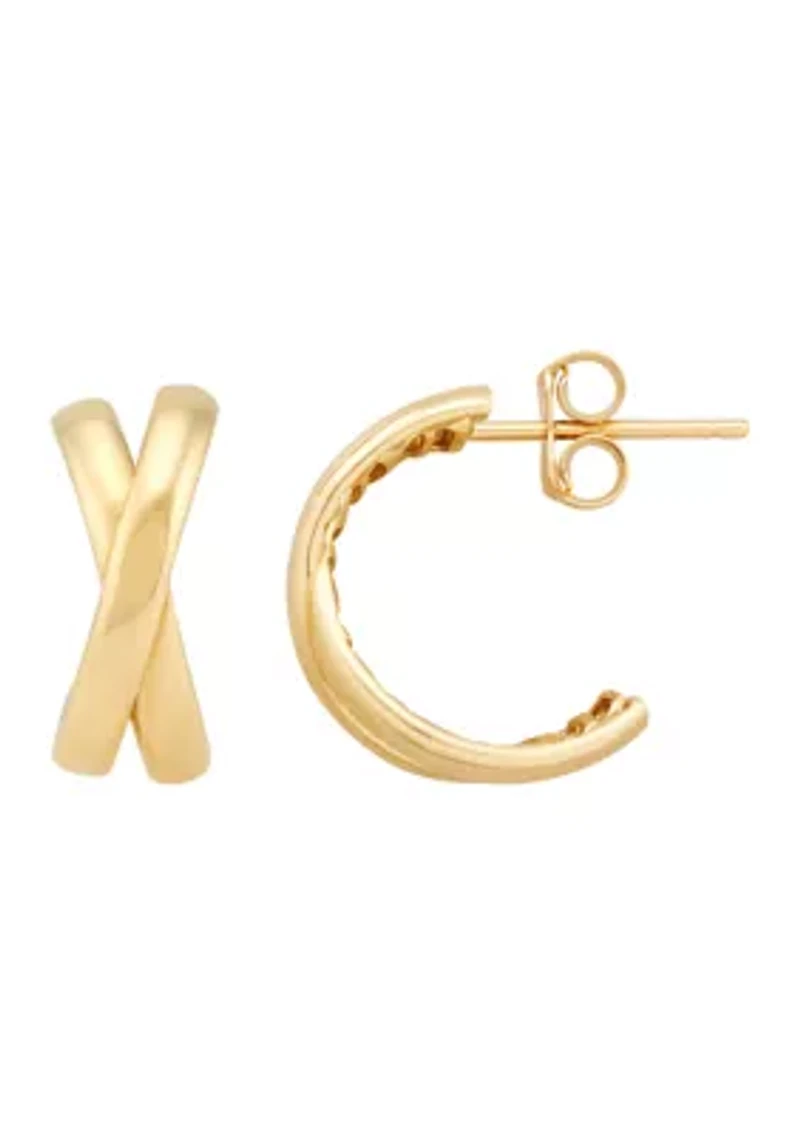 X Design Hoop Earrings in 10K Yellow Gold