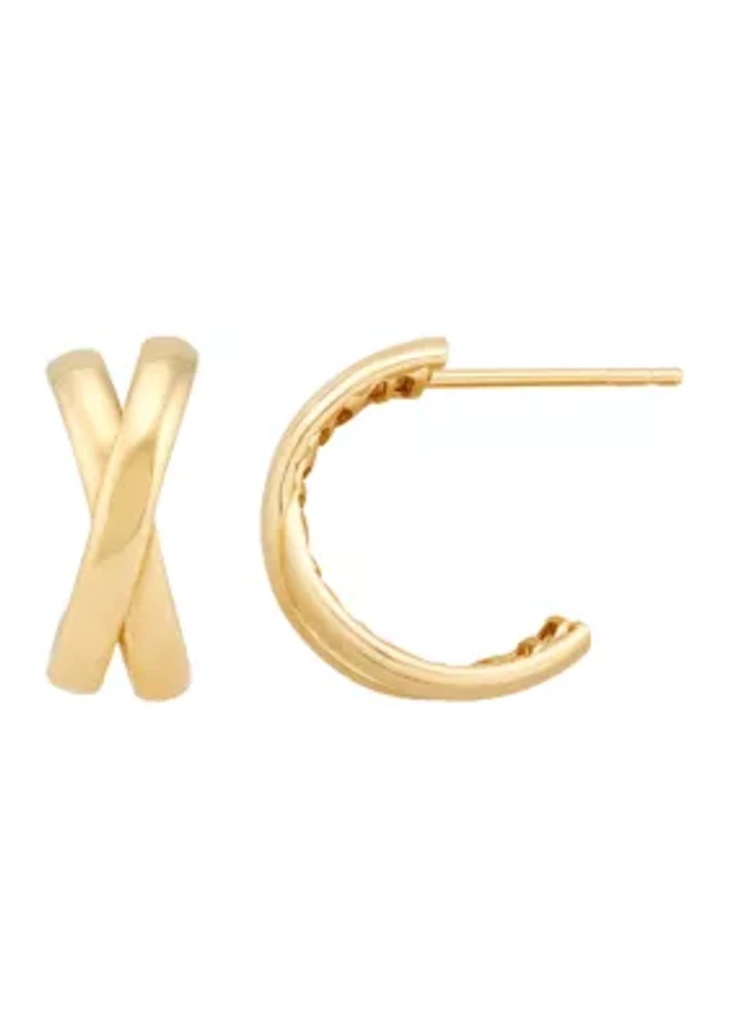 X Design Hoop Earrings in 10K Yellow Gold