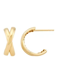 X Design Hoop Earrings in 10K Yellow Gold