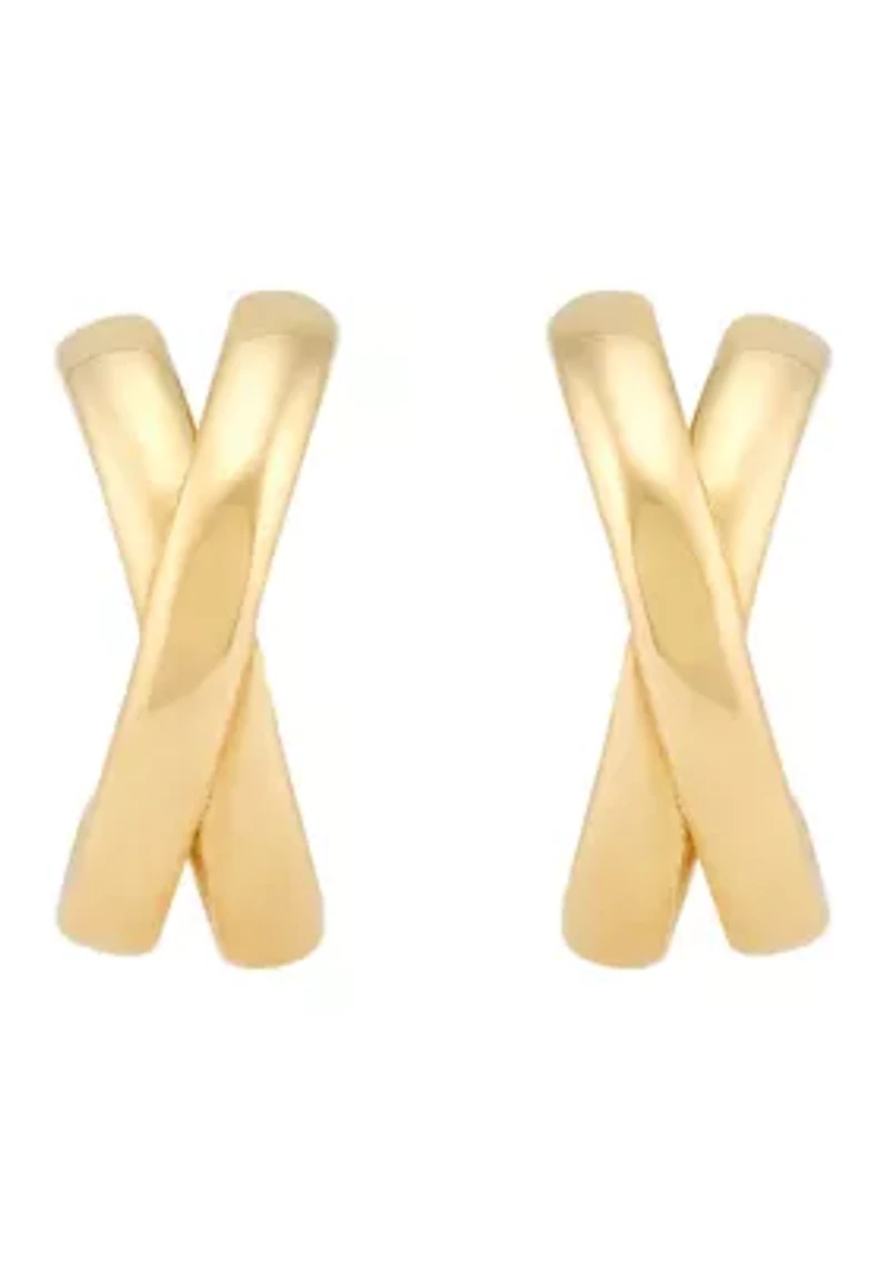 X Design Hoop Earrings in 10K Yellow Gold