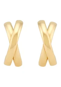 X Design Hoop Earrings in 10K Yellow Gold