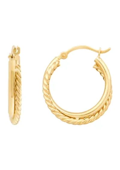 Double Rows Tube Hoop Earrings in 10K Yellow Gold