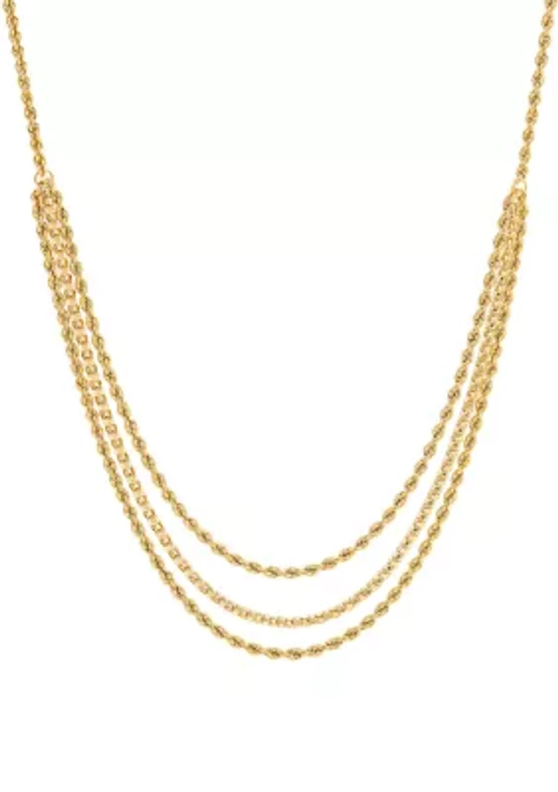 10K Yellow Gold Triple Layer Rope Necklace