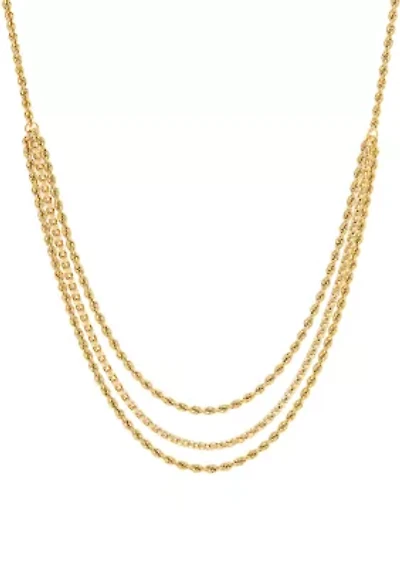 10K Yellow Gold Triple Layer Rope Necklace 