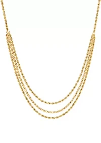 10K Yellow Gold Triple Layer Rope Necklace 