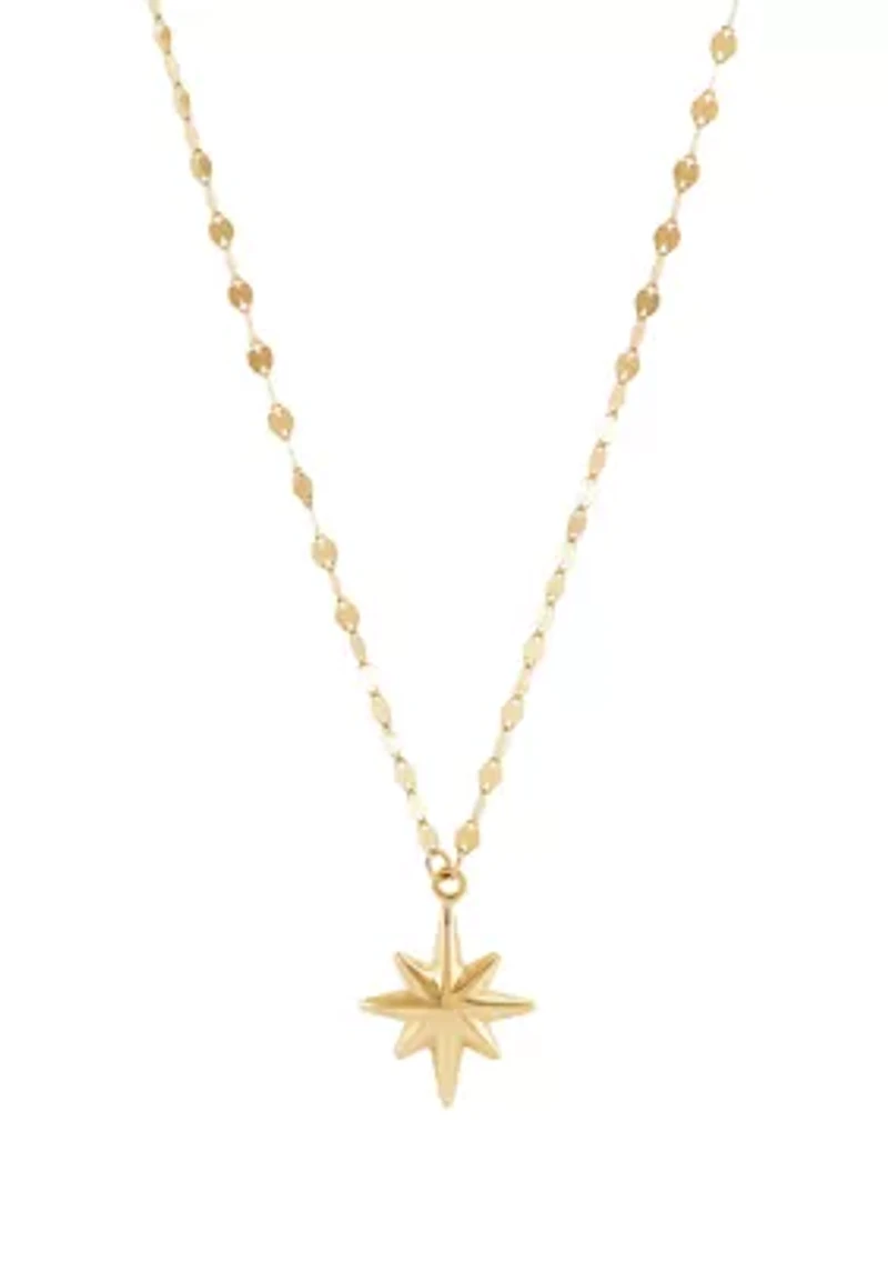 Starburst Drop On Mirror Chain Necklace in 10K Yellow Gold