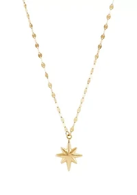 Starburst Drop On Mirror Chain Necklace in 10K Yellow Gold