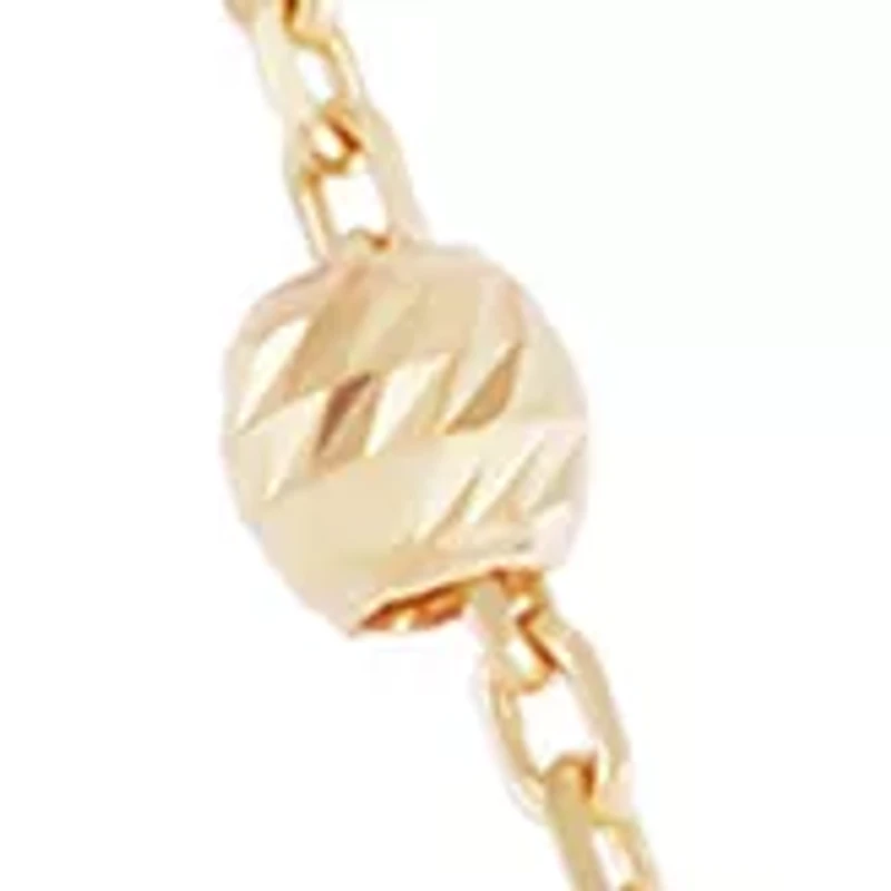 3 Heart & Beads Station Necklace in 10K Tri-Tone Gold