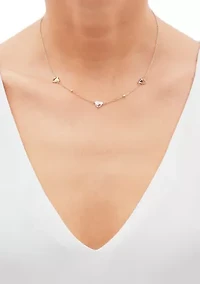 3 Heart & Beads Station Necklace in 10K Tri-Tone Gold