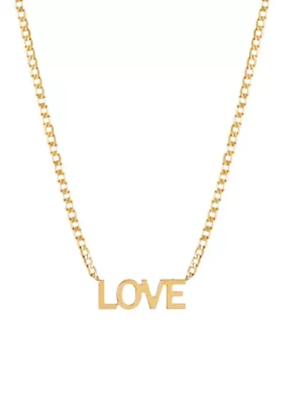 Love on Curb Chain in 10K Yellow Gold
