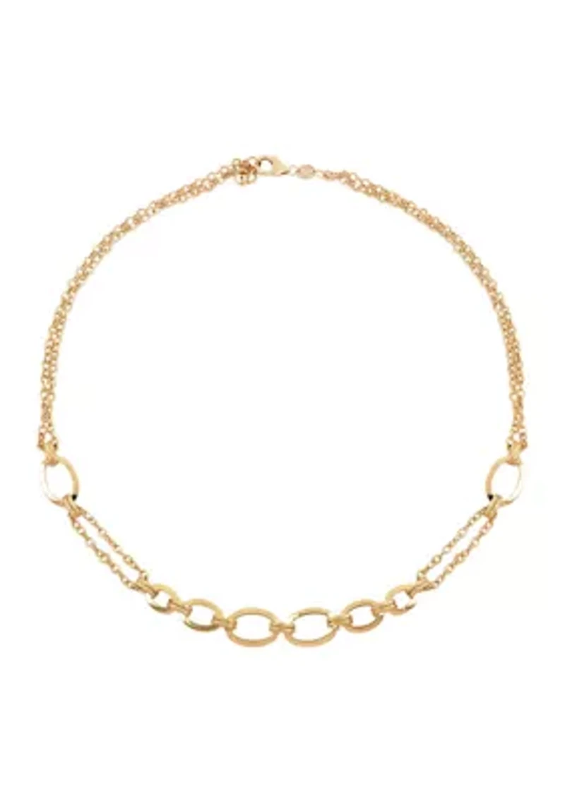 Oval Links on Double Row Rolo Chain Necklace in 10K Yellow Gold