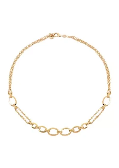 Oval Links on Double Row Rolo Chain Necklace in 10K Yellow Gold
