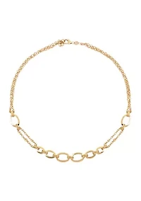 Oval Links on Double Row Rolo Chain Necklace in 10K Yellow Gold