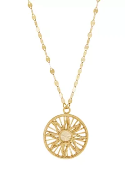 Round Sun Disk Pendant Necklace with 18" Cable Chain in 10K Yellow Gold