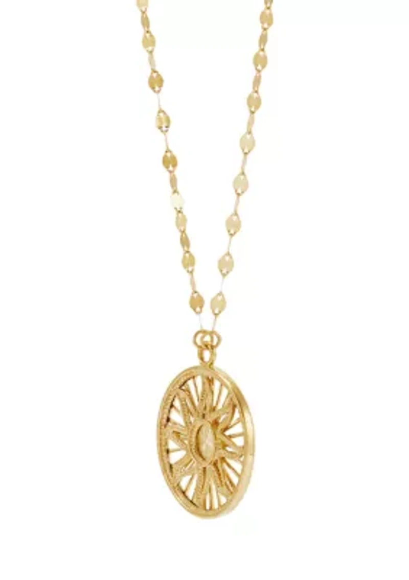 Round Sun Disk Pendant Necklace with 18" Cable Chain in 10K Yellow Gold