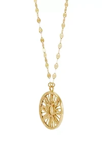 Round Sun Disk Pendant Necklace with 18" Cable Chain in 10K Yellow Gold