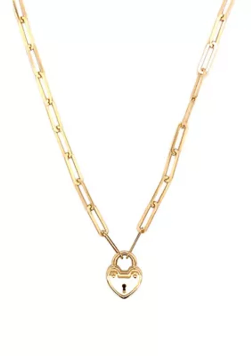 Heart Lock on Paperclip Chain Necklace in 10K Yellow Gold