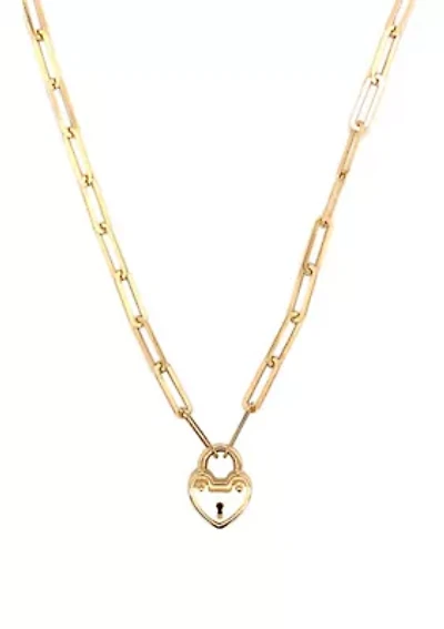 Heart Lock on Paperclip Chain Necklace in 10K Yellow Gold