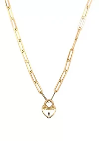 Heart Lock on Paperclip Chain Necklace in 10K Yellow Gold