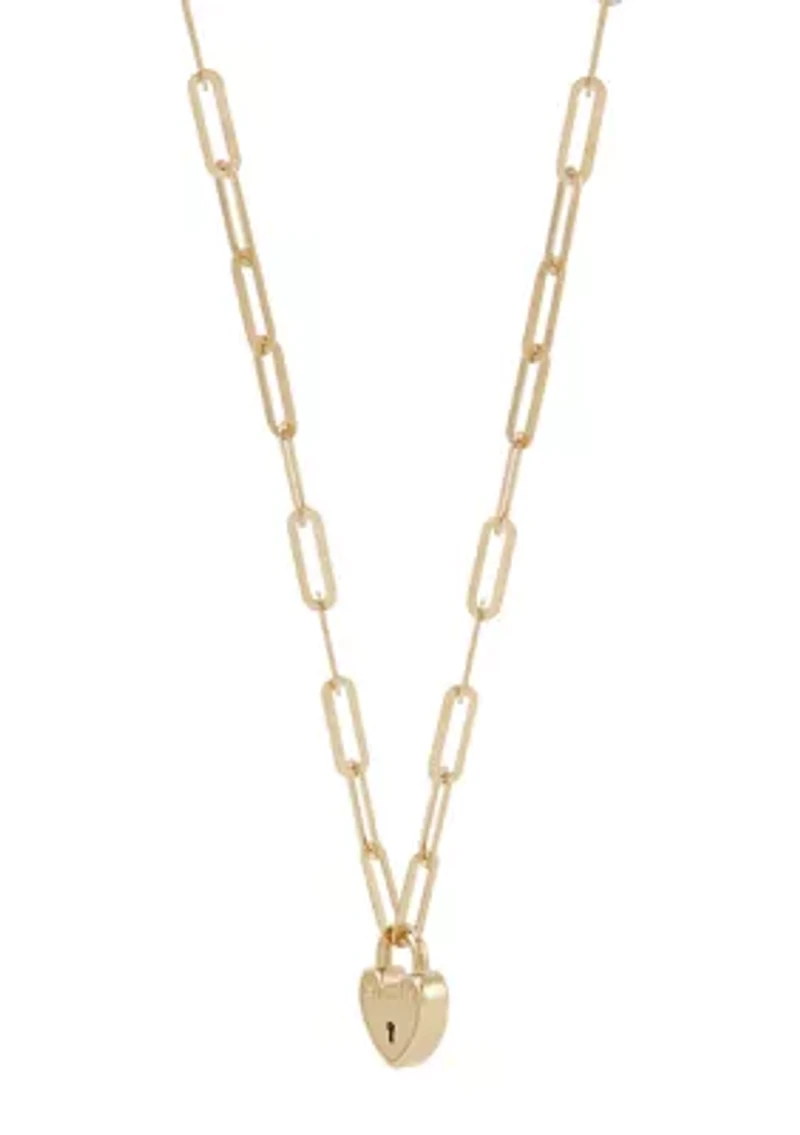 Heart Lock on Paperclip Chain Necklace in 10K Yellow Gold