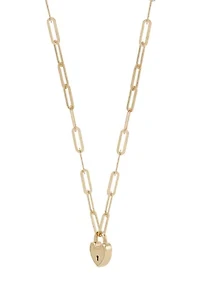 Heart Lock on Paperclip Chain Necklace in 10K Yellow Gold
