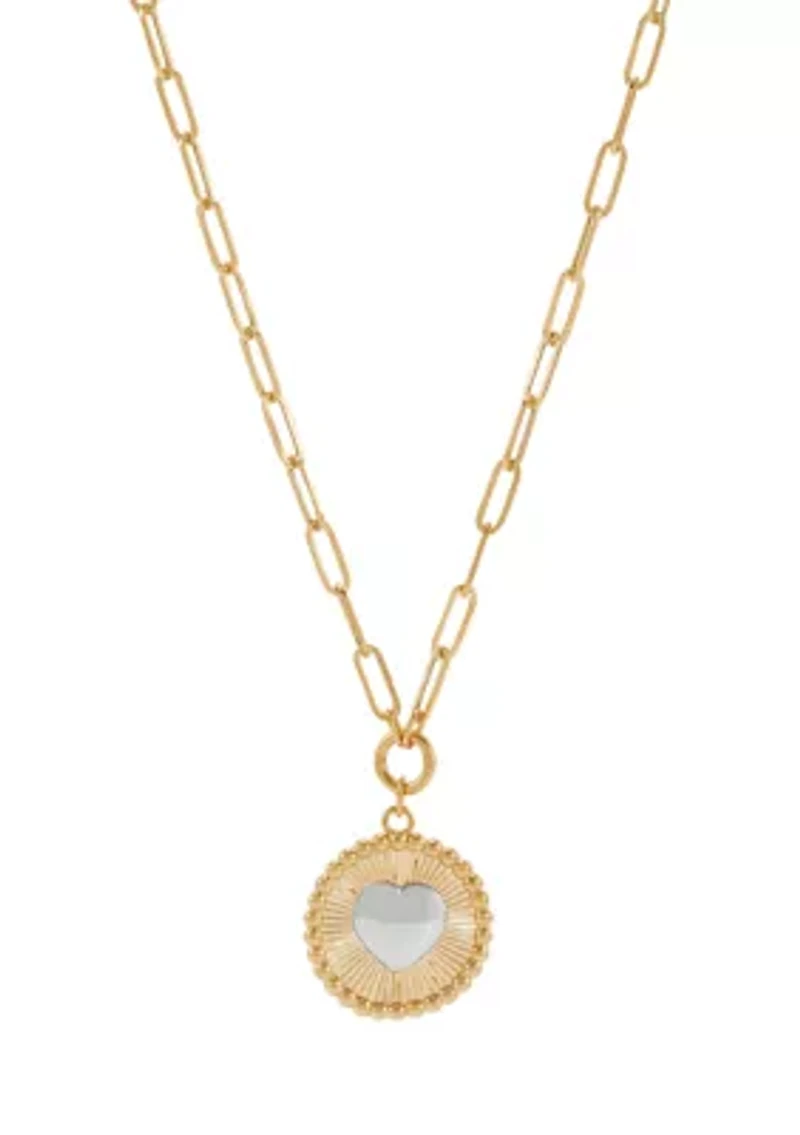 Sunburst Disk Necklace with Heart in 10K Yellow Gold