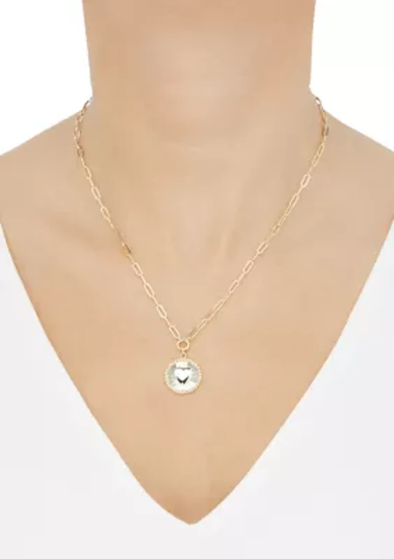 Sunburst Disk Necklace with Heart in 10K Yellow Gold