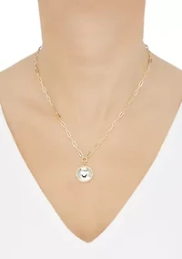 Sunburst Disk Necklace with Heart in 10K Yellow Gold