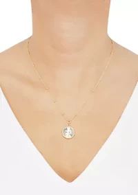 Sunburst Disk Cross Pendant Necklace with 18" Cable Chain in 10K Yellow and White Gold