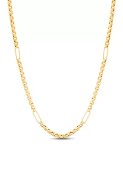 Paperclip Station Round Box Chain Necklace in 10K Yellow Gold