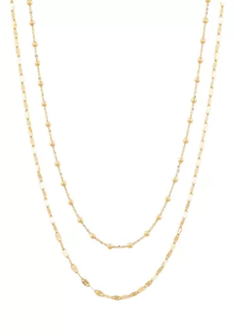 Double Layers with Beaded Necklace in 10K Yellow Gold