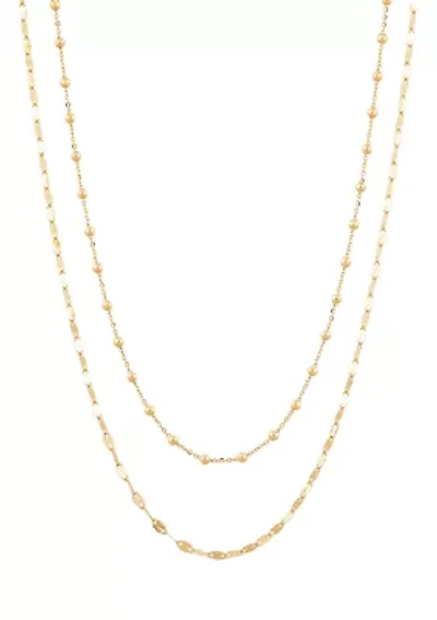Double Layers with Beaded Necklace in 10K Yellow Gold