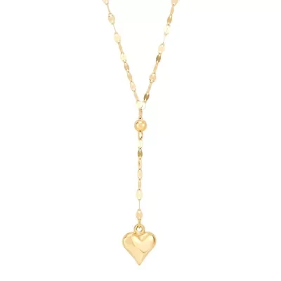 10K Yellow Gold Bead and Heart Lariat Necklace