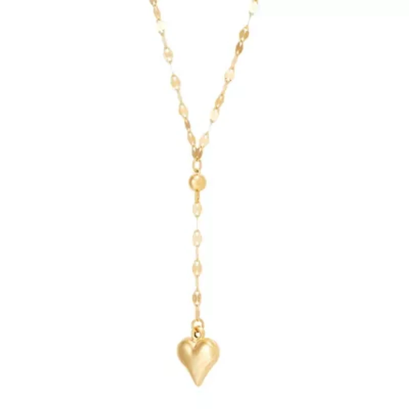 10K Yellow Gold Bead and Heart Lariat Necklace