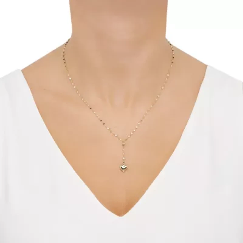 10K Yellow Gold Bead and Heart Lariat Necklace