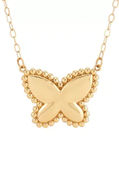 Beaded Butterfly Necklace in 10K Yellow Gold