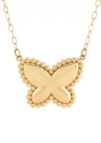 Beaded Butterfly Necklace in 10K Yellow Gold
