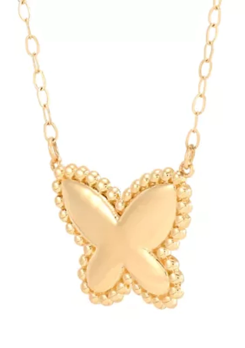 Beaded Butterfly Necklace in 10K Yellow Gold