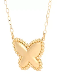 Beaded Butterfly Necklace in 10K Yellow Gold