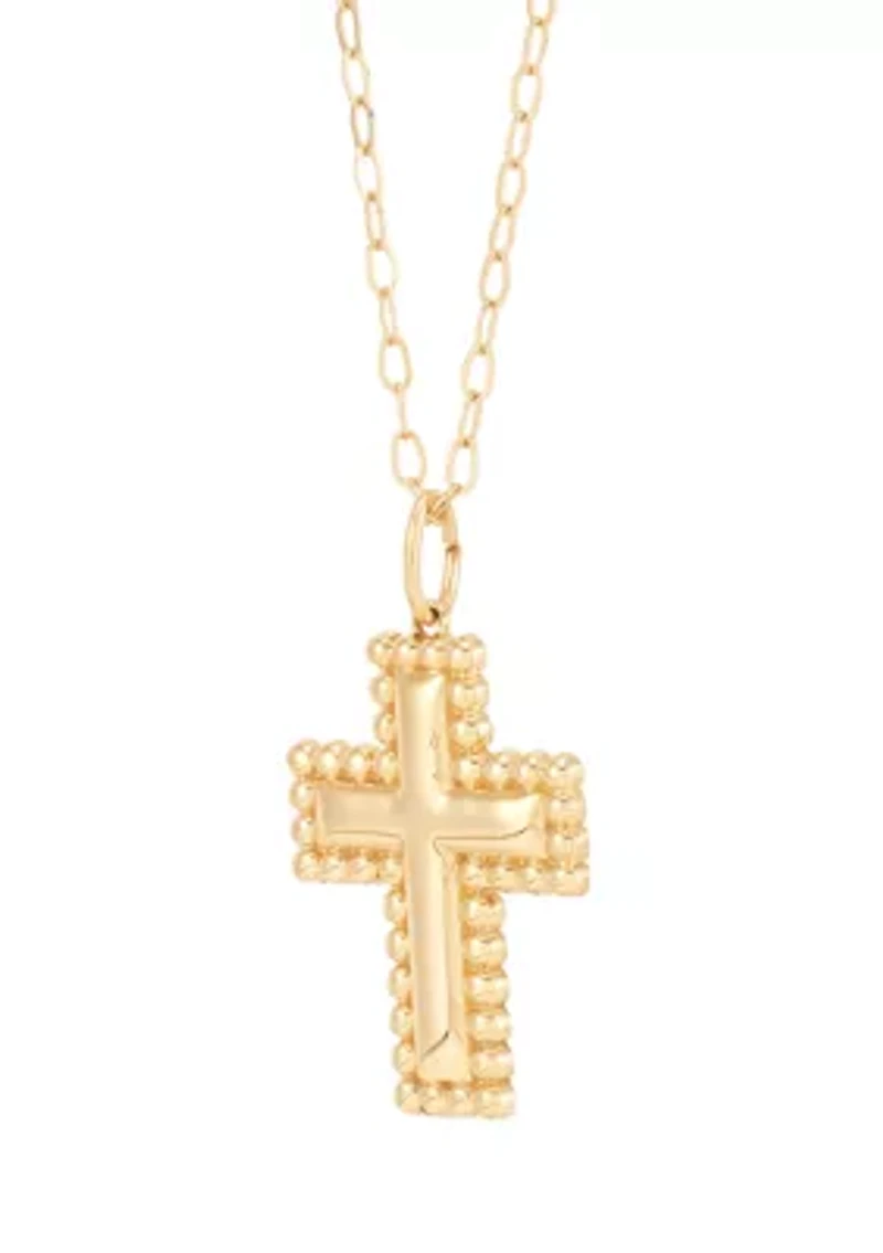 Beaded Cross Necklace in 10K Yellow Gold