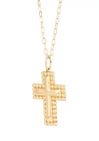 Beaded Cross Necklace in 10K Yellow Gold
