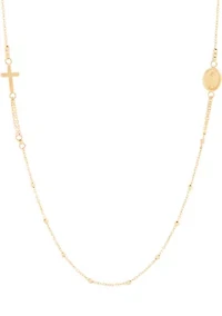 Medal and Cross Station Necklace in 10K Yellow Gold