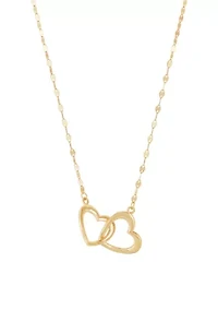 Two Heart Interlock Mirror Chain Necklace in 10K Yellow Gold