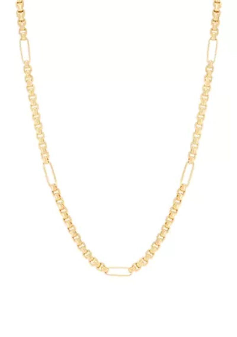 Hollow Paperclip Station on Box Chain in 10K Yellow Gold