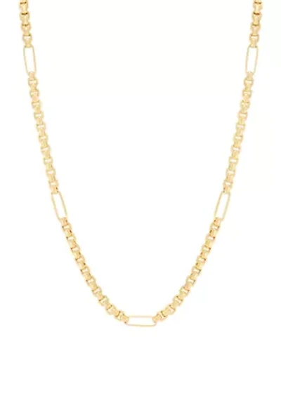 Hollow Paperclip Station on Box Chain in 10K Yellow Gold