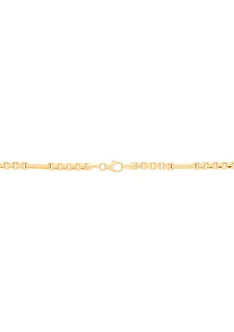 Hollow Paperclip Station on Box Chain in 10K Yellow Gold