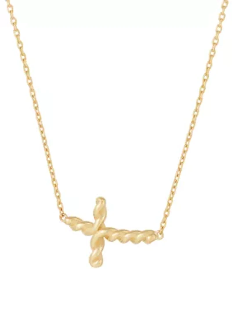 Twist Cross Necklace in 10K Yellow Gold