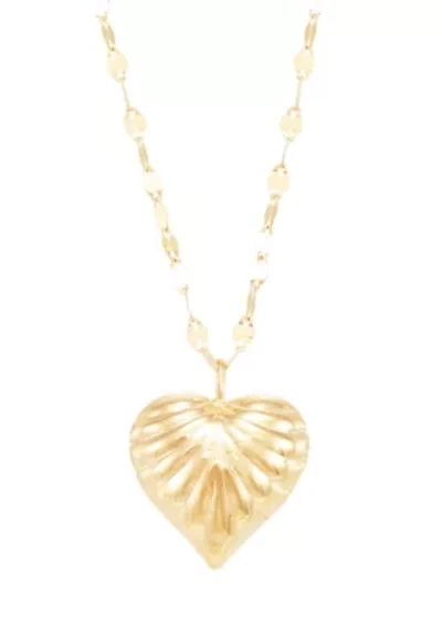 Ribbed Heart on Mirror Chain Necklace in 10K Yellow Gold