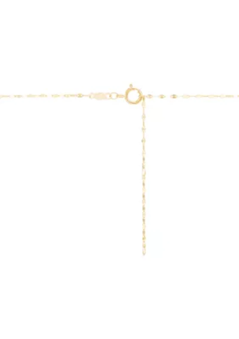 Ribbed Heart on Mirror Chain Necklace in 10K Yellow Gold